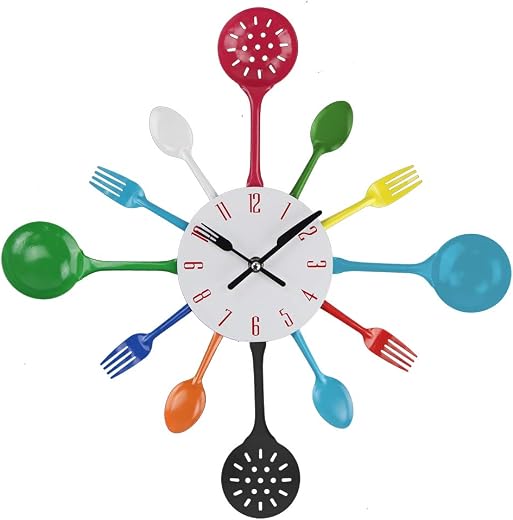 Timelike Wall Clock, 16 Metal Kitchen Cutlery Utensil Spoon Fork Wall Clock Creative Modern Home