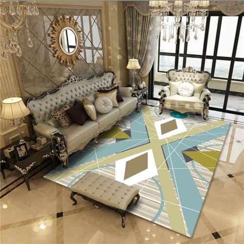 Tapis salon lavable 140x200cm bleu moderne avec motif rayé chic - 2