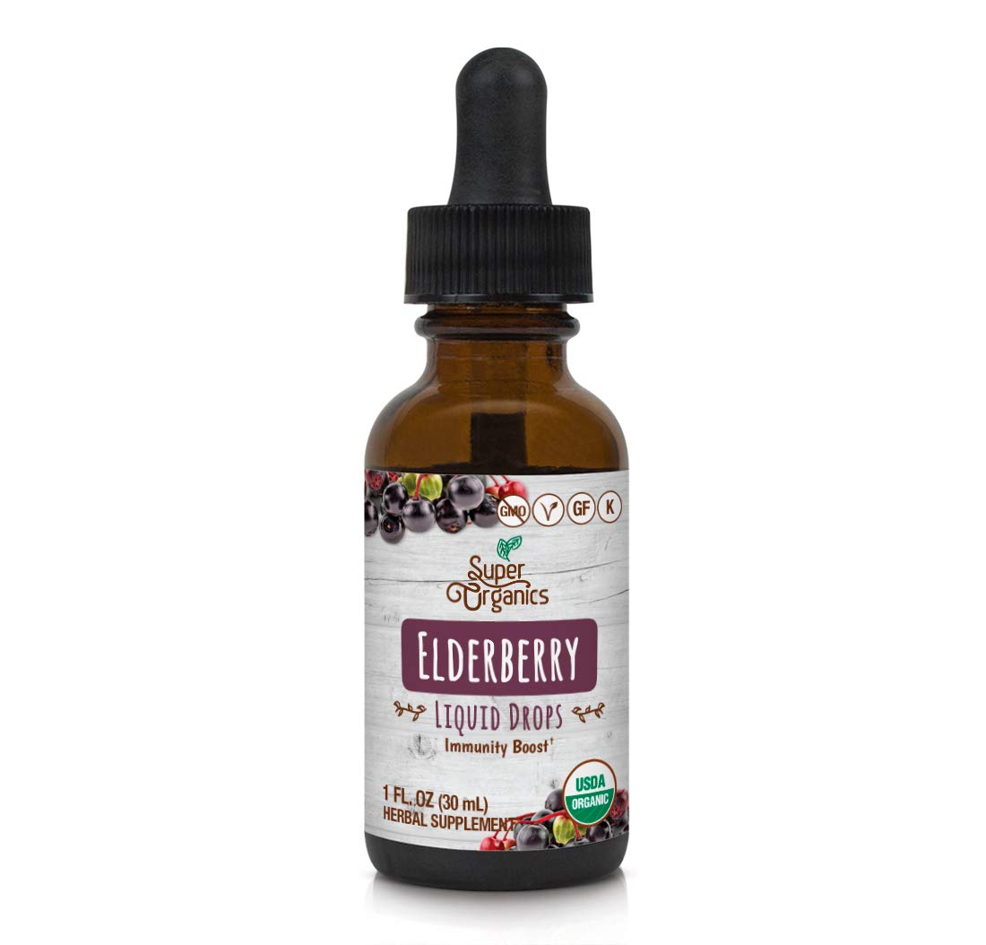 Super Organics Organic Elderberry Liquid Drops | Non-GMO, Gluten Free, Kosher, & Vegan, 1 Fl Oz