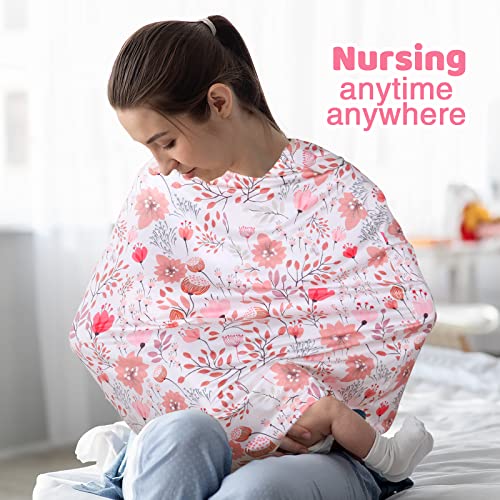 Image of Rquite All-in-1 Car Seat Cover Baby, Carseat Covers for Girl Boy, Stretchy Soft Infant Car Seat Cover, Multi-use Baby Carrier Cover, Car Seat Canopy, Stroller Sun Shade, Nursing Breastfeeding Cover