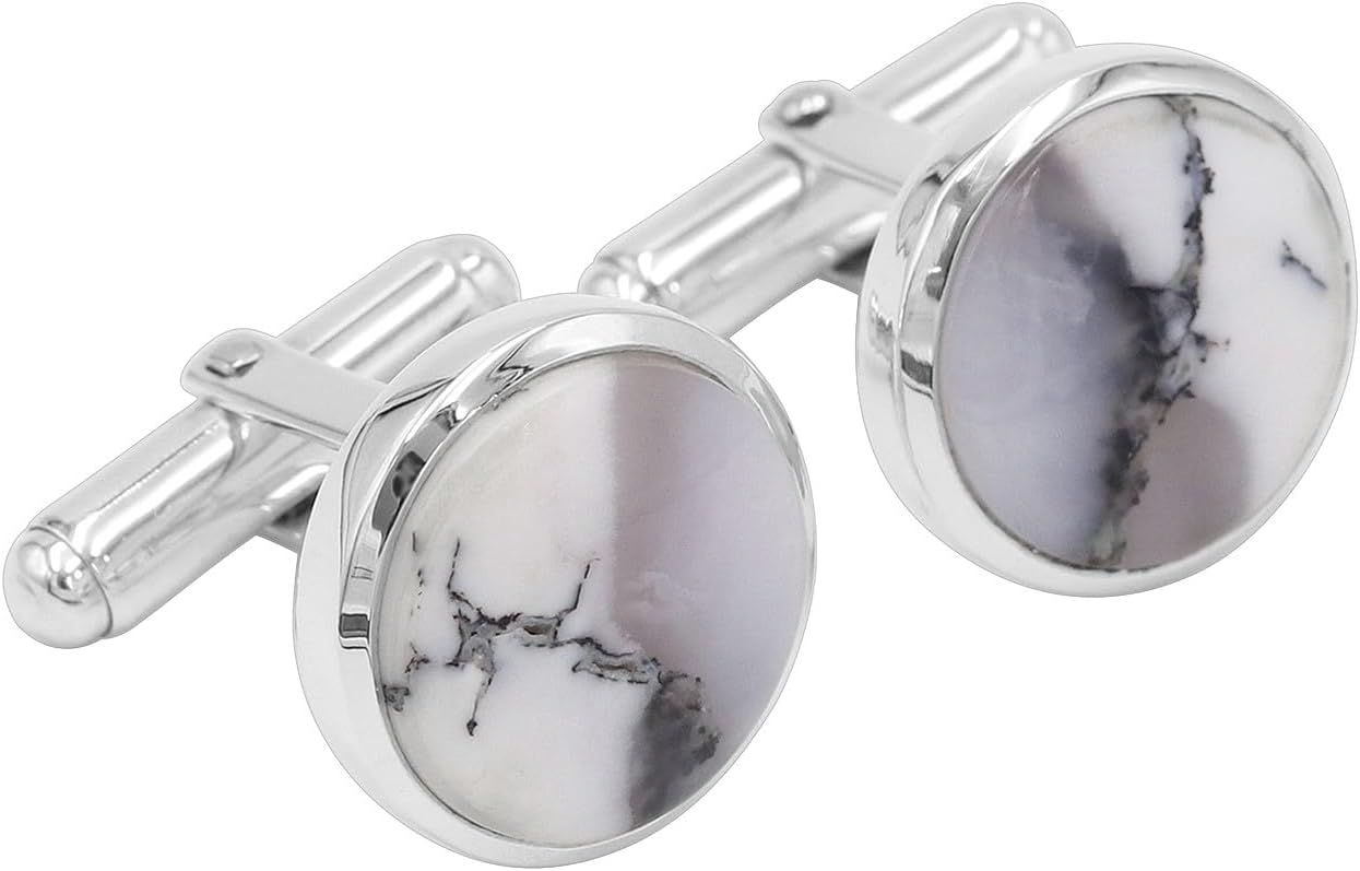 Dendritic Opal Cufflinks for Men – Natural Gemstone in 925 Silver, Groom Wedding Jewelry Gift