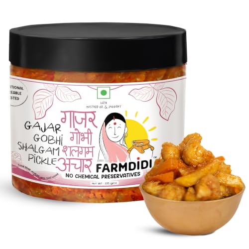 Image of FarmDidi Gobhi Gajar Shalgam Pickle 325g In Fresh Traditional Meetha Mixed Achar With Carrot, Cauliflower & Turnip Low-Oil Sweet Pickle Organically Processed No Chemical Preservatives