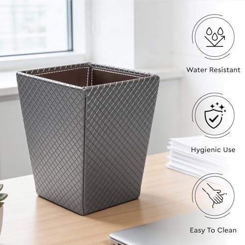 Image of Encasa XO Leather Dustbin for Home | 3 L (15x19 cm)(Small) Waste Bin for Bedroom, Washrooms, Kitchens Office, Hotel | Noise free, Floor Safe Trash Can | Textured Leather Garbage Bin - Grey