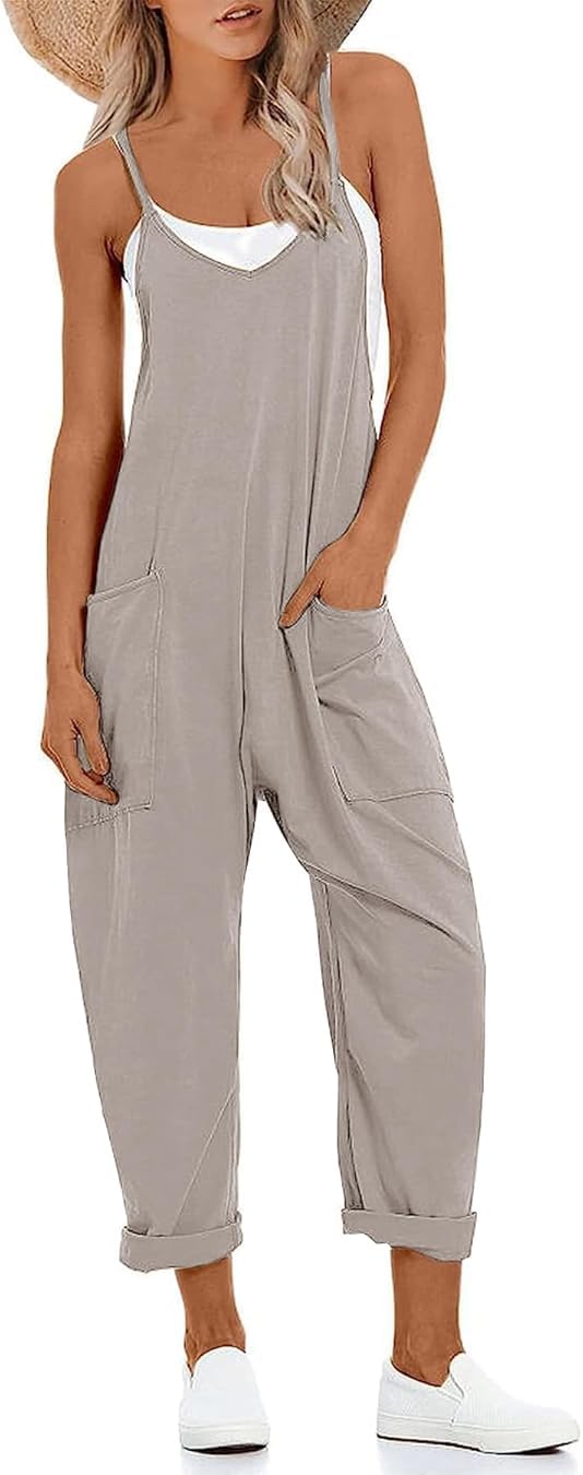 Muchpow Women's V Neck Sleeveless Jumpsuits Spaghetti Straps Harem Long Pants Overalls With Pockets