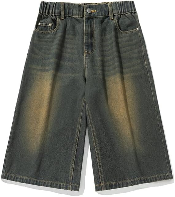 Men's Wide Leg Vintage Denim Shorts with Elastic Waistband Y2K Harajuku Fashion Loose Baggy Grunge Denim Bottoms - Image 7