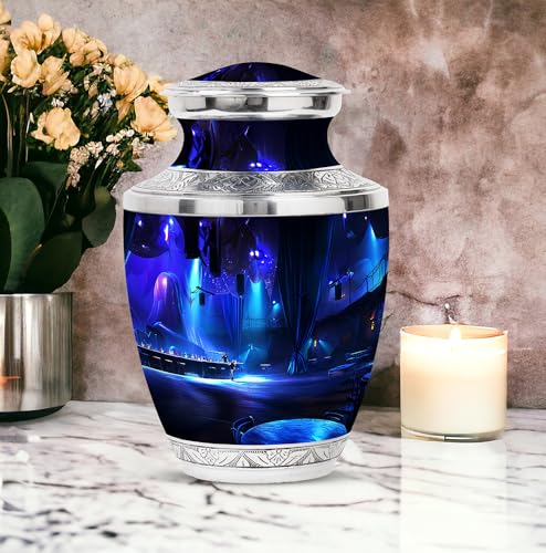 Image of Banquet Hall Funeral Urns For Human Ashes - Customized Urn Women - Cremation Urn For Ashes Dad - Burial Urn For Ashes Adult Male - Personalized Cremation Urns - 10 Inch Large With Velvet Bag