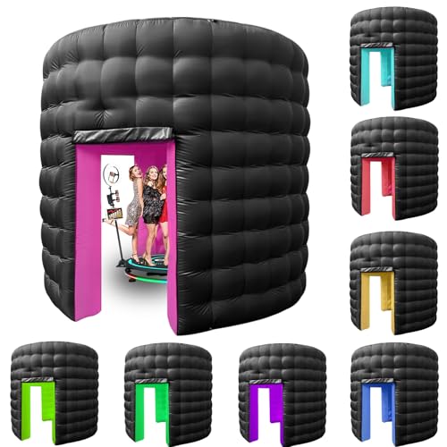 Inflatable 360 Photo Booth Enclosure with LED Lights, Round 360 Degree Photo Booth Backdrop Wall, 2-Door Portable Photo Booth for Events, Parties, and Weddings(Black, 10 * 10 * 9ft)