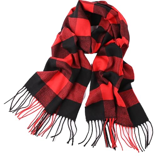 IZUS Women-Men Tartan-Red-Check Christmas-Scarf Winter-Soft-Warm Buffalo-Plaid Long-Scarves Scottish-Lattice-Wraps 72x12 in