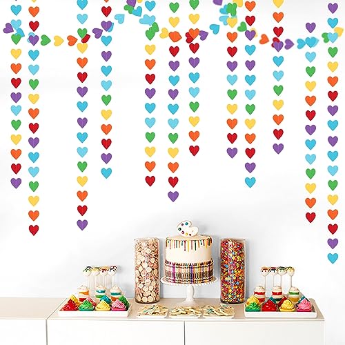 Image of Rainbow Colorful Party-Decorations Heart Garland - 52ft Red Orange Yellow Green Blue Purple Streamers Banner,Boy Girl Kids Birthday Supplies Baby Shower Wedding Welcome Back to School Decor Panduola