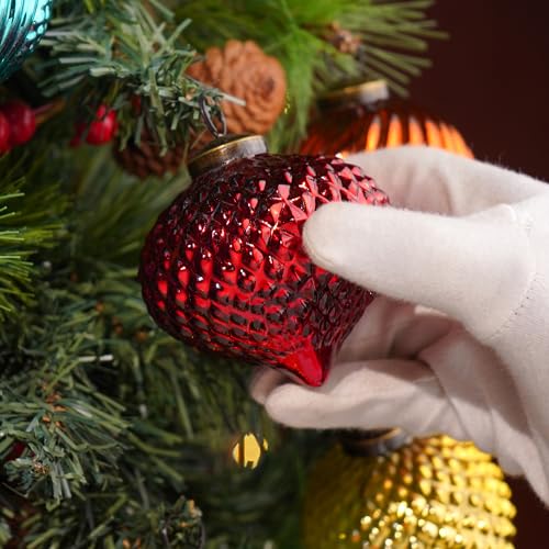 Image of IndianShelf 6 Colorful Christmas Balls - Glass Tree Ornaments - Multicolor Large Vintage Decorations for Christmas Tree