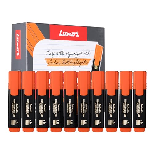 Image of Luxor Highlighter in Orange, Pack of 10, Ideal for Eye-Catching Summaries and Quick Notes