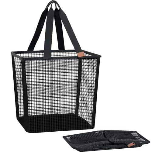 Image of STORAGE MANIAC Collapsible Laundry Basket, 16.9 Gal. Large Pop-up Laundry Hamper with Long Carry Handles, Space-Saving Foldable Clothes Hamper with Bottom Elastic Band, Travel Laundry Bags, Mesh Black
