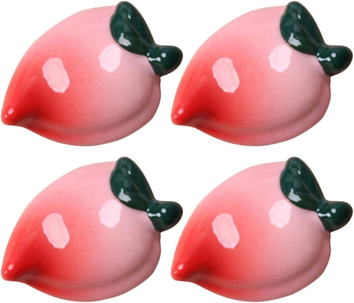 4pcs Peach Shaped Ceramic Chopstick Rest and Spoon Holder Set, Creative Elegant Design, Not Easy to Break, Easy to Store, Home Accessory for Dining Table and Desktop