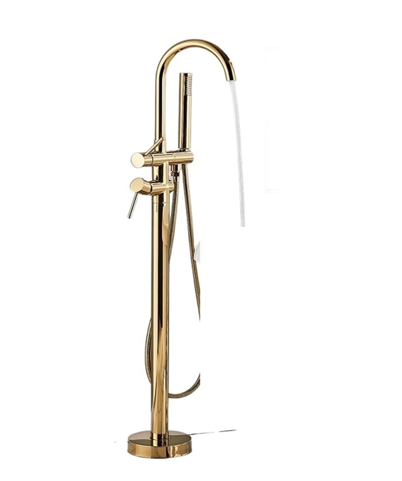 HADECOLL Matte Black Brass Bathroom Tub Faucet Floor Mounted Shower Mixer Tap Swivel Spout Hot Cold Water Crane Freestanding Bathtub Faucet Elegant Gold Finish Durable Design,Polished Gold-1