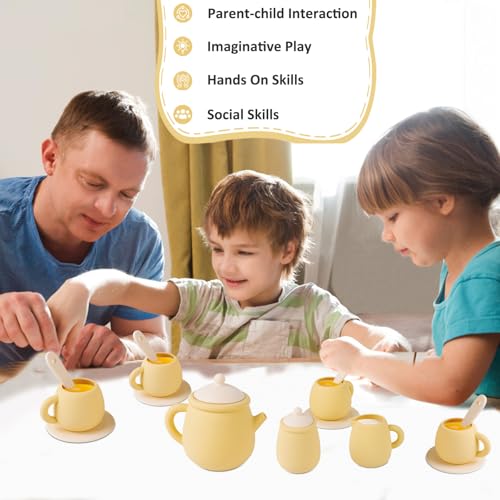 Image of MCGMITT Toy Tea Set, Silicone Tea Party Set for Little Girls Boys, 15 Pcs BPA Free Dishwasher Safe Pretend Tea Set for Toddlers Kids Age 3-6, Non Breakable Cute Toy Kitchen Accessories for Children