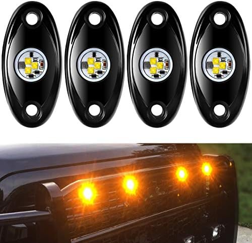Aukmak 4 Pods LED Rock Light Kit for Jeep ATV SUV Offroad Car Truck Boat Underbody Glow Trail Rig Lamp Underglow LED Neon Lights Waterproof - Yellow