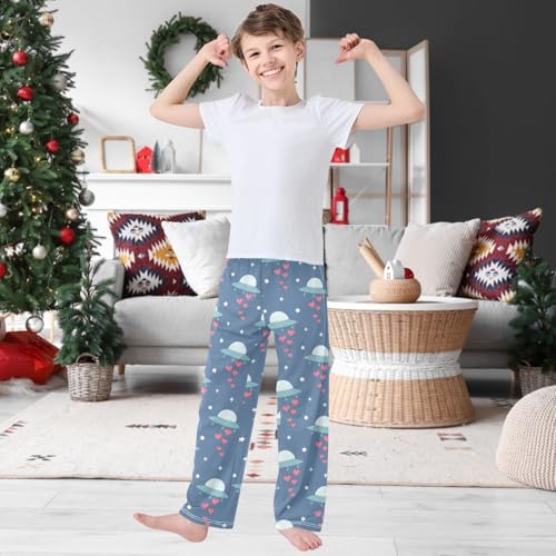 Boy's Pants Colorful UFO Red Heart White Star Jogger Pants Elastic Waist Long Bottoms Trousers with Pockets 6-14Y2