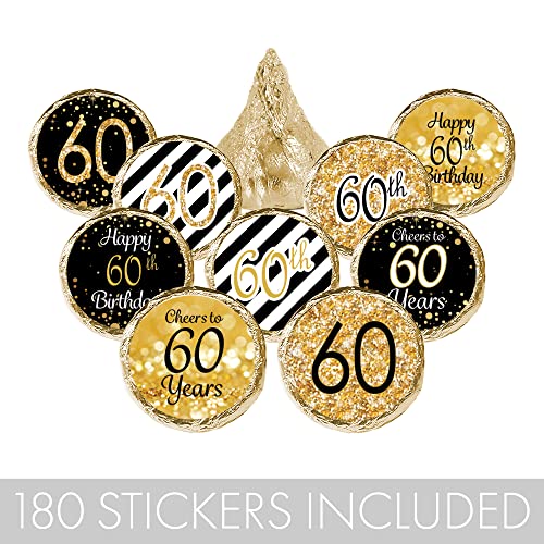 Black And Gold 60Th Birthday Party Favor Stickers - 180 Labels #TOP3