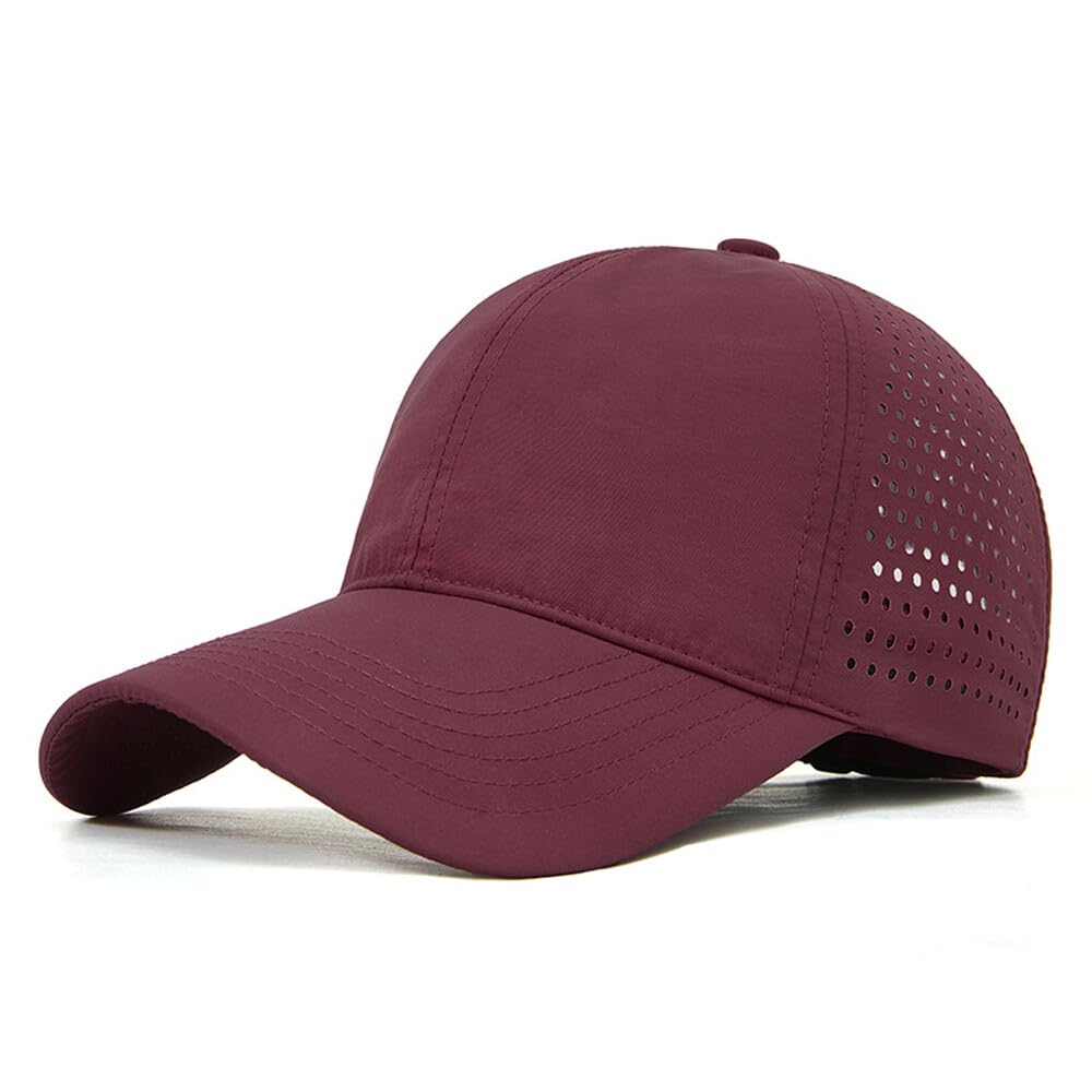 TecHong Quick Dry Baseball Cap - Adjustable Sun Hat Unisex Summer Breathable Dad Cap for Outdoor Sports Wine Red