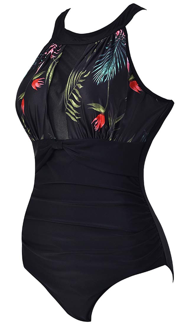 VILOREE Damen Schlankheits Badeanzug Raffung Einteiler High Neck Bademode Strandmode
