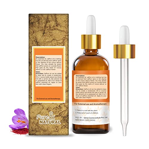 Image of Crysalis Pure Natural Undiluted & Organic Standard Saffron(Crocus sativus) Essential Oil Steam Distilled Hair &Skincare Anti- Acne Minimizes Dead Skin Cells Brightens Complexion Massage Oil - 100ML