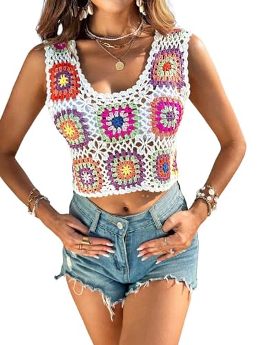 Verdusa Women's Scoop Neck Sleeveless Hollow Out Crochet Boho Crop Tank Top3
