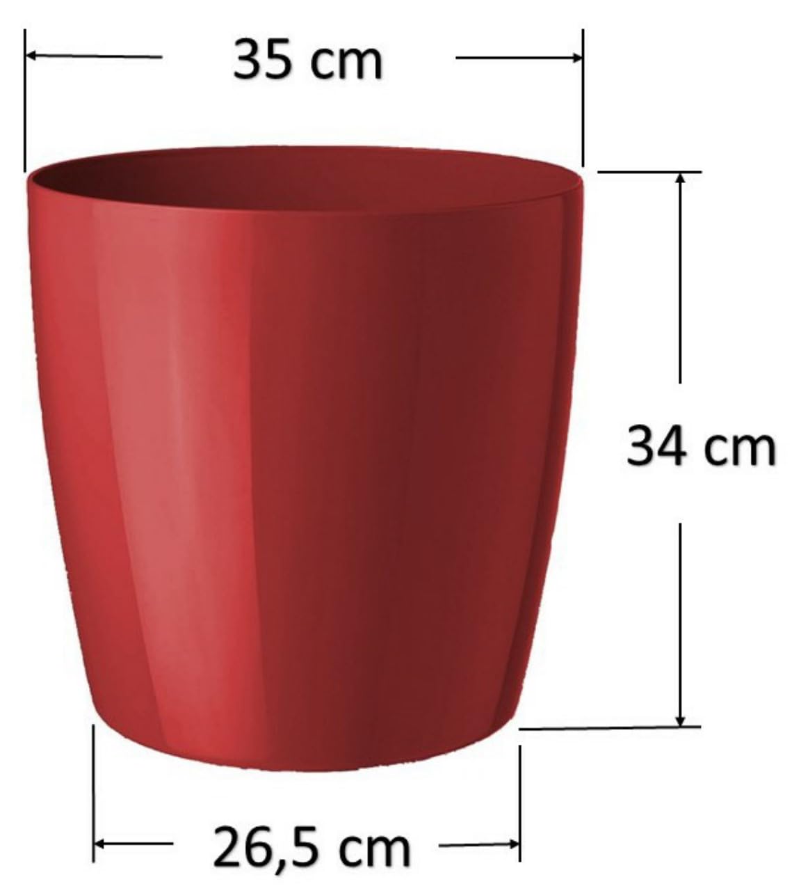 Floralo Teramo Übertopf 35cm Durchmesser x 34cm hoch rot, glänzend, in den Boden eingelassene Rollen Garten