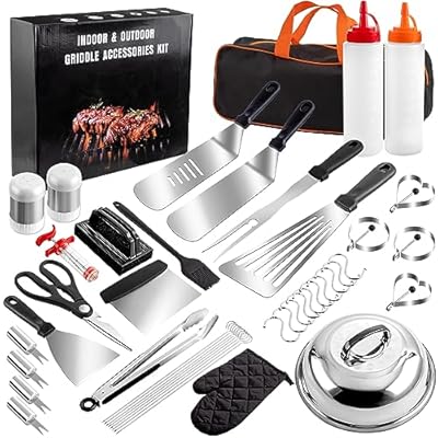 Supernal 45pcs Blackstone Griddle Accessories Upgraded-Griddle Accessories Flat Top Grill Tools for Camp Chef Griddle Cover Salt and Pepper Shakers Grill Black Tools Set Enlarged Spatula Gift Set