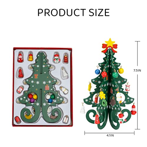 Spencer Conjunto de mini árvore de Natal de 19 cm de madeira, verde, tema de Natal 3D, fácil montage