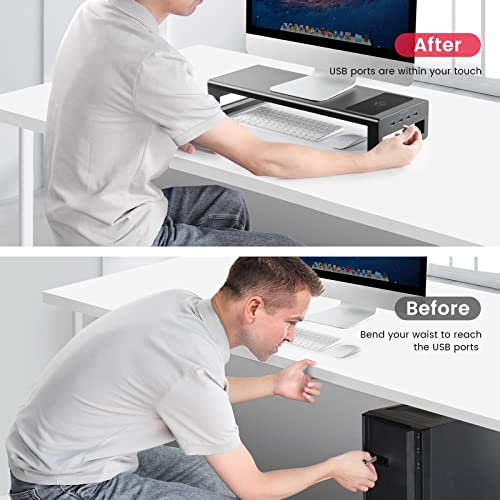 Vaydeer Usb3.0 Wireless Charging Aluminum Monitor Stand Riser Support Transfer Data And Charging,Keyboard And Mouse Storage Desk Organizer Up To 27Inch For Computer Macbook Pc (Black） #TOP2