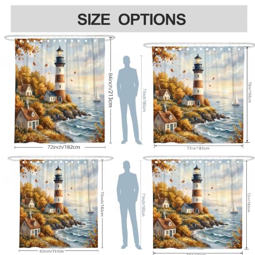 Rideau de douche imperméable et résistant motif rustique feuilles et phare