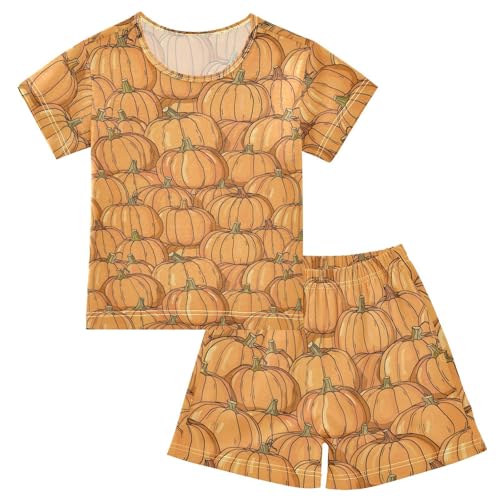 ALAZA Halloween Pumpkin Yellow Pajamas Short Sleeve 2 Piece Sleepwear Top and Bottom Pajama Set Unisex