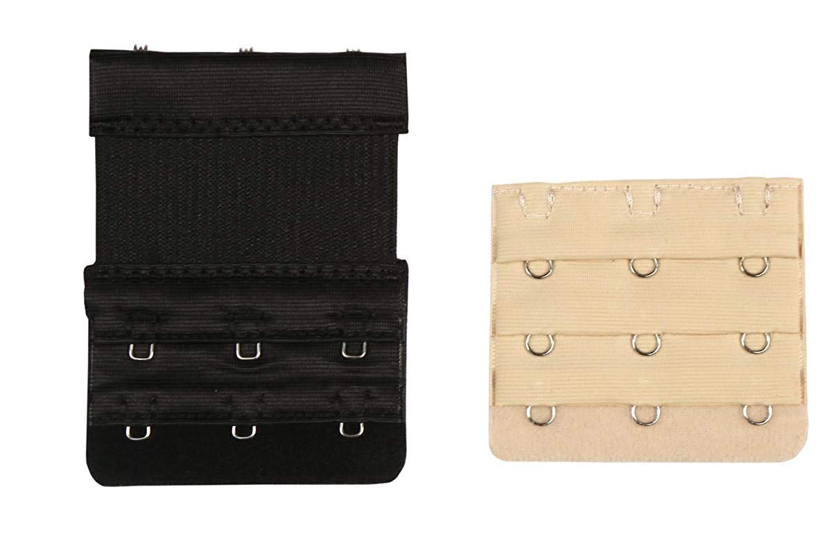 neelima Polyester Women's Bra Extender 3 Hook Pack Of 2,Color-Skin+Black-picture-18