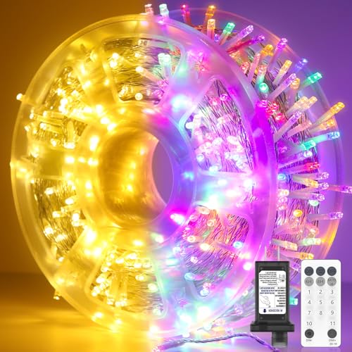 Soiarllt 600 LED Christmas Lights Outdoor Waterproof, 246FT Twinkle Lights, Color Changing String Lights with 11 Lighting Modes, Timing, Christmas Decoration-Multicolor to Warm White
