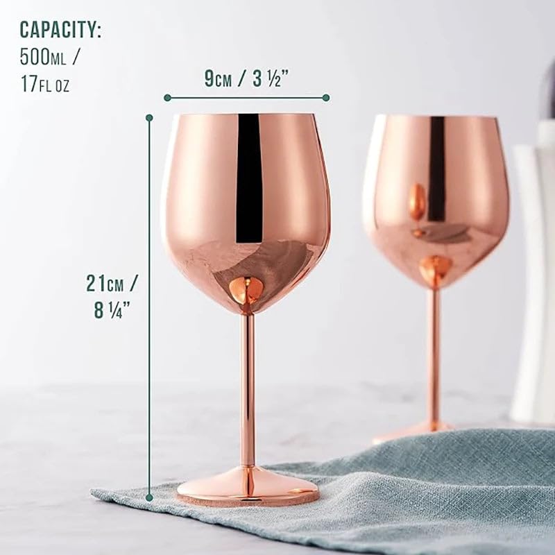 Wunderschöne große Edelstahl Weingläser - Champagner Rotwein Cocktailgläser (Silber) 500ml
