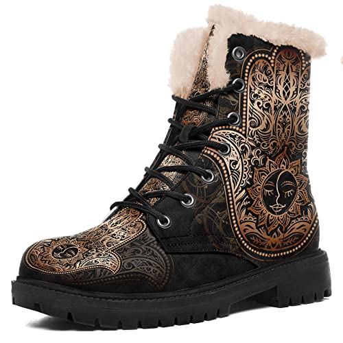 Women's Artistic Winter Snow Boots,Vibrant Mandala Design Ankle Boots with Warm Fur-lined, Waterproof Non-Slip