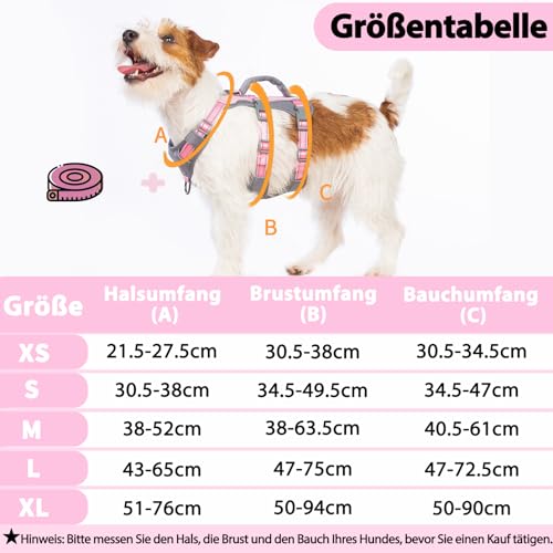 Huntboo Sicherheitsgeschirr Hund Ausbruchsicher, Panikgeschirr für Hunde, Reflektierendes Geschirr Hund mit Griff, Verstellbare Hundegeschirr für kleine, mittelgroße und große Hunde (Hellrosa,S)
