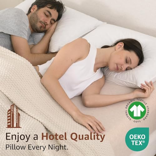 Image of Luxury Feathers Down Pillow Queen Size, Hotel Quality Fluffy Bed Pillow, Soft Pillow for Sleeping, Organic Cotton Cover(20x28 inch, Pack of 1)