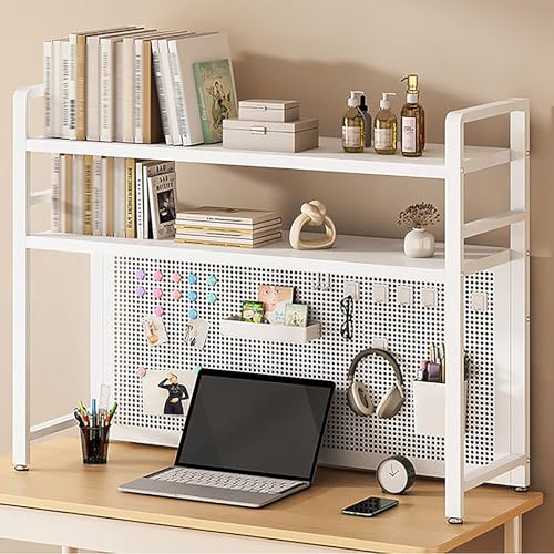 Table pliante réglable avec bibliothèque intégrée en métal blanc pour bureau