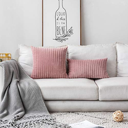 Ugasa Velvet Pillow Covers Striped, Decorative Throw Cushion Case With Hidden Zipper For Home Couch/Bedroom/Car, Soft Cozy Solid Oblong, 1 Piece (12"X20", Baby Pink) #TOP2