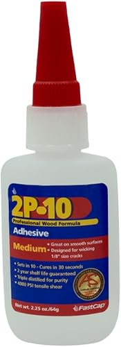 FastCap 2P-10 Professional Medium Wood Adhesive Glue - Ideal for Wood Works - All Purpose Application - 4000 PSI Tensile & Sheer - 2.25 oz. - 80069