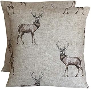 CUSHIONS2U Pack Of Two 2 x 16 (40cm x 40cm) Fryetts Stag Natural Beige Brown Cream Cotton Cushion Covers