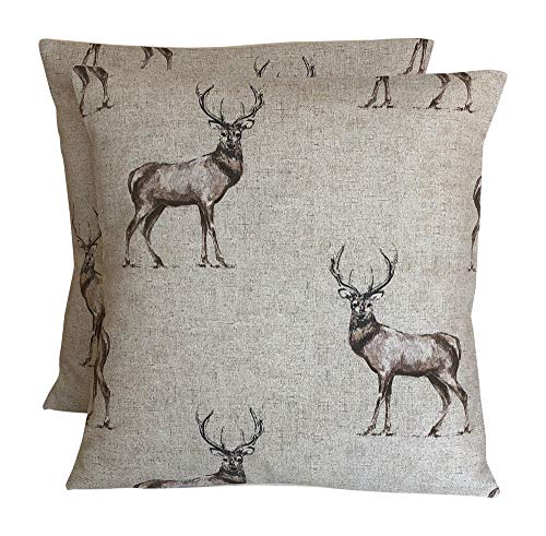 Pack Of Two 2 x 16" (40cm x 40cm) Fryetts Stag Natural Beige Brown Cream Cotton Cushion Covers
