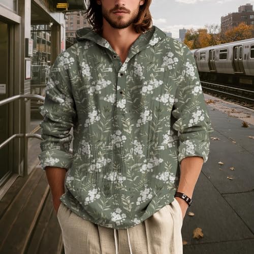 LOAIHA Men's Bohemian Geometric Print Hoodie Lightweight Long Sleeve Pullover Shirt Vintage Ethnic Top For Spring Fall2