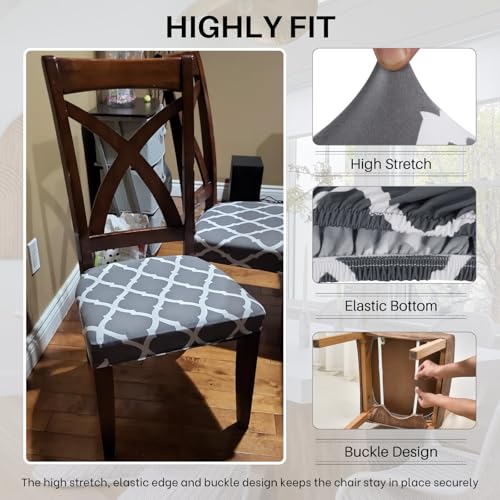 Image of SearchI Stretch Dining Chair Seat Covers Set of 6, Soft Removable Washable Seat Covers for Dining Chairs, Dining Room Seat Cover Protector (Rear-Covered, Grey)