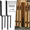 AXWHYS Fence Post Repair Kit 2 Pack,Fences Post Stake Double Ground Spike with Black Powder-Coated for Repair Tilted/Broken Wood Fence Post
