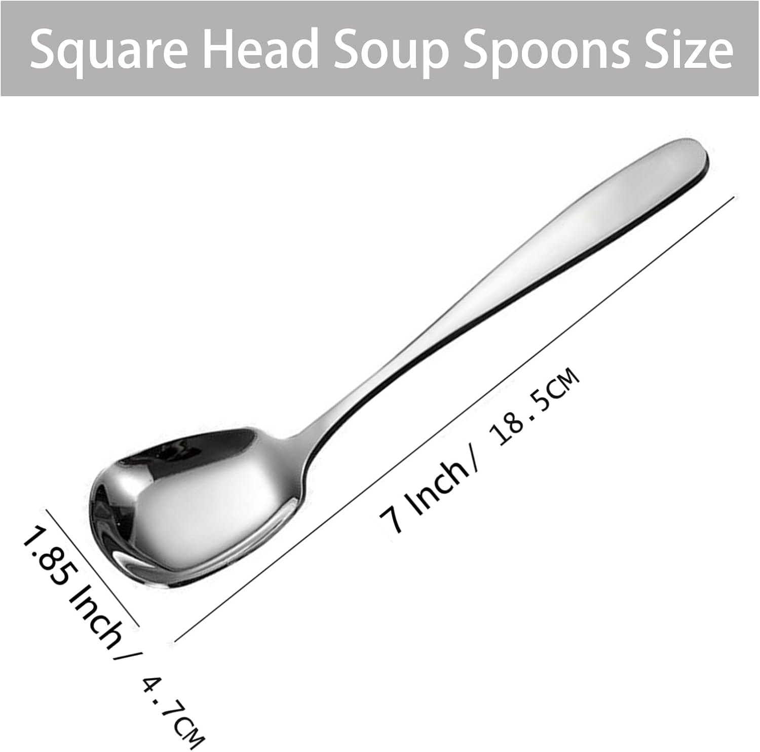 Square Head Soup Spoons, Korean Style Thick Heavy Square Dessert Spoon,Long Handled Stainless Steel Soup Spoons Table Spoons Flat Spoon,Set of 8,7 Inches.