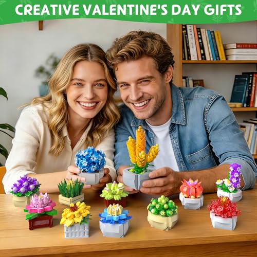 QiqoPoyee 12 Pack Party Favors Succulents Botanical Flowers Building Set - image 7