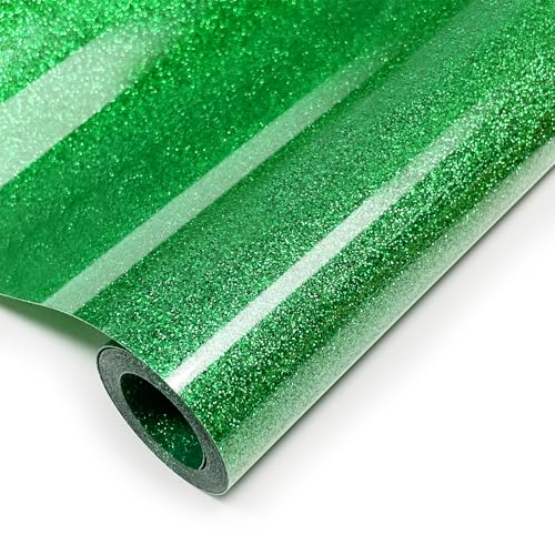 Image of Glitter Iron On 12in X 8ft (Green), HTV Heat Transfer Vinyl | Glitter HTV Easy to Cut & Weed, Glitter All Cutter Machine for Heat Vinyl Design, Glitter Iron on Vinyl for Cricut Machine