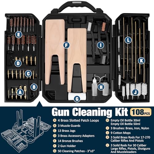 Image of Universal Gun Cleaning Kit for All Caliber Compatible with Pistol Rifle Handgun Shotgun Hunting with Brass Rods and Cleaning Stand，Gifts for Men, Dad, Husband